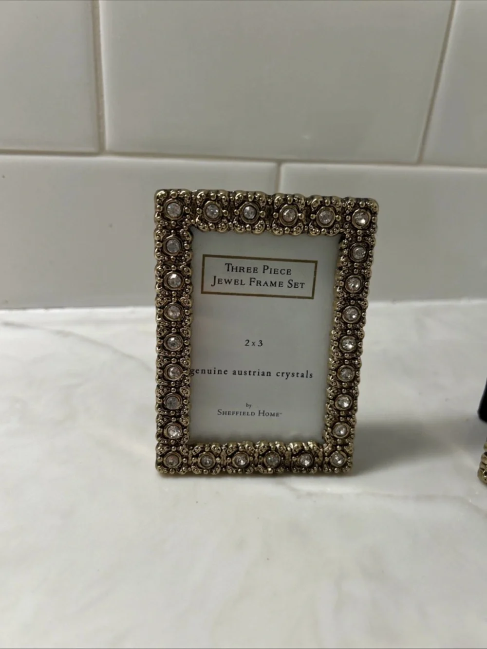 Set of 2 Sheffield Home Jeweled Austrian Crystal 2x3 Picture Frames – Gold Tone